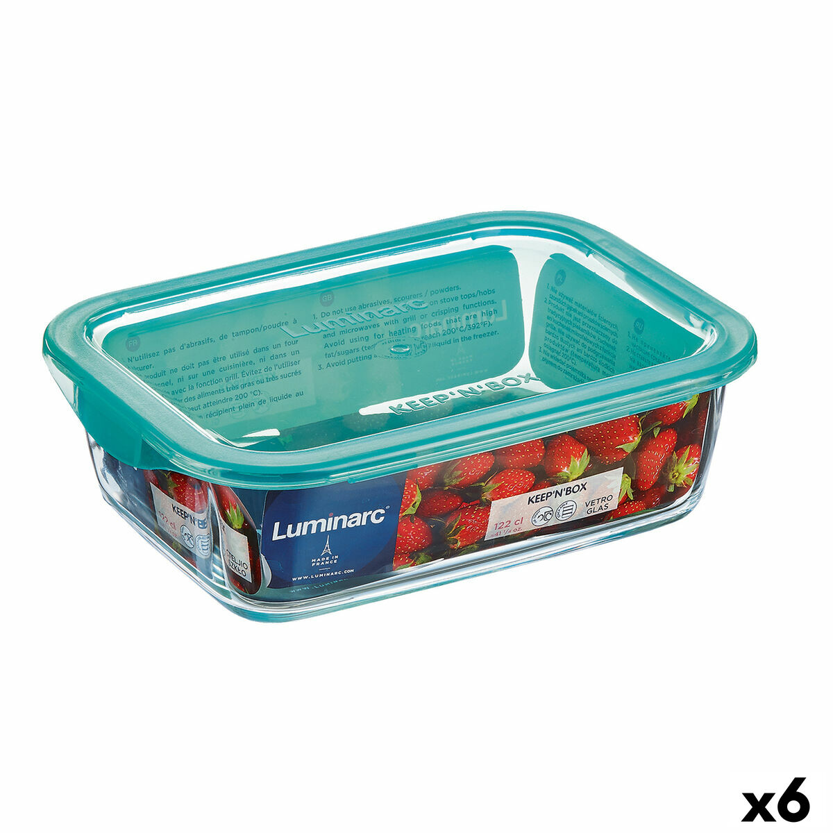 Rektangulär matlåda med lock Luminarc Keep'n Lagon 12 x 8,5 x 5,4 cm Turkos 380 ml Glas (6 antal)