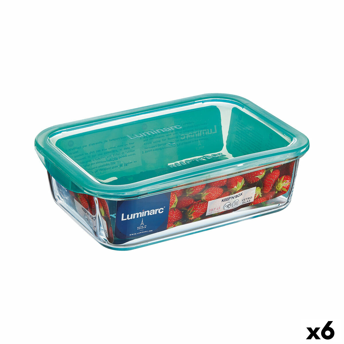 Rektangulär matlåda med lock Luminarc Keep'n Lagon 16 x 11,3 x 6 cm Turkos 820 ml Glas (6 antal)