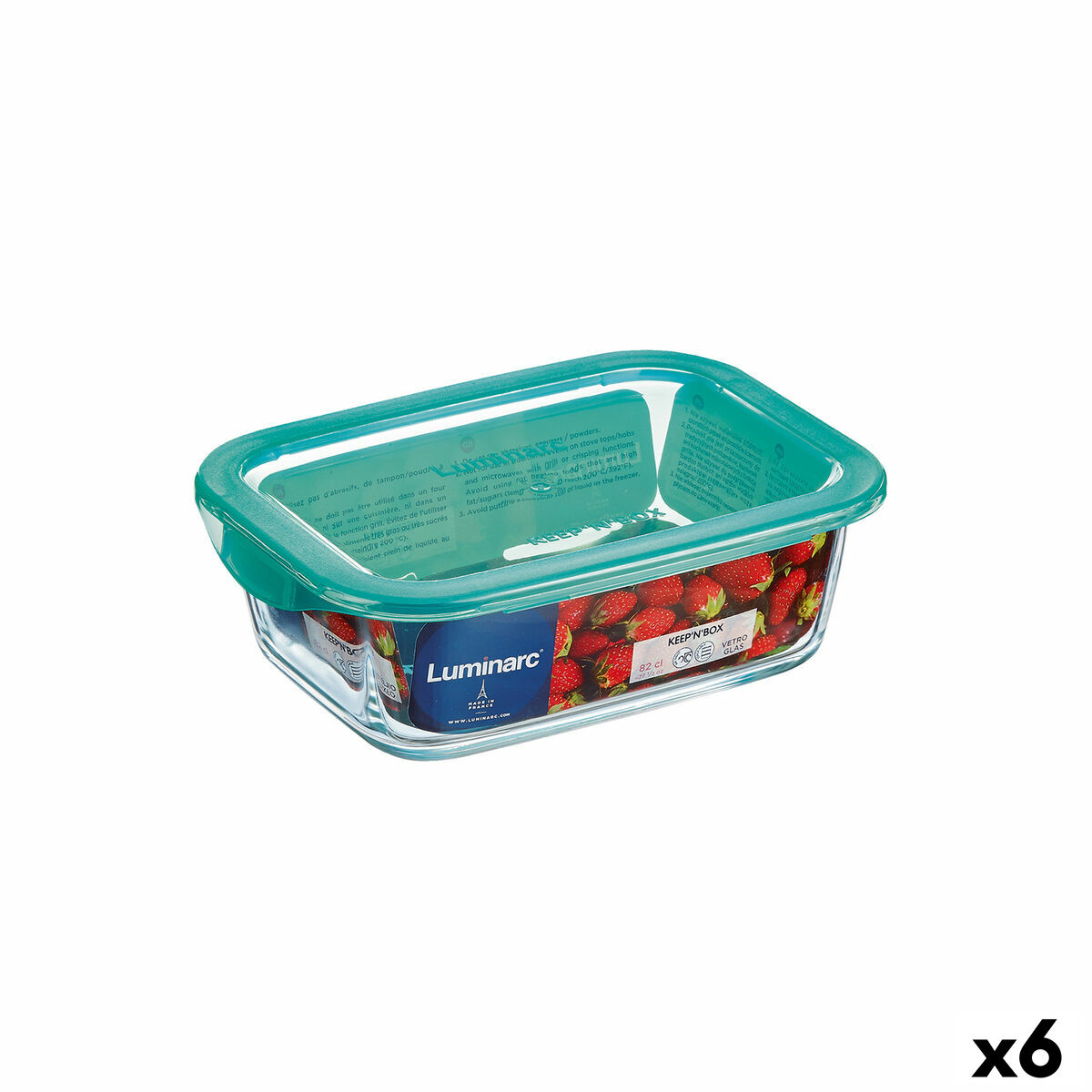 Rektangulär matlåda med lock Luminarc Keep'n Lagon Turkos 1,97 l 22 x 15,6 x 7,2 cm Glas (6 antal)