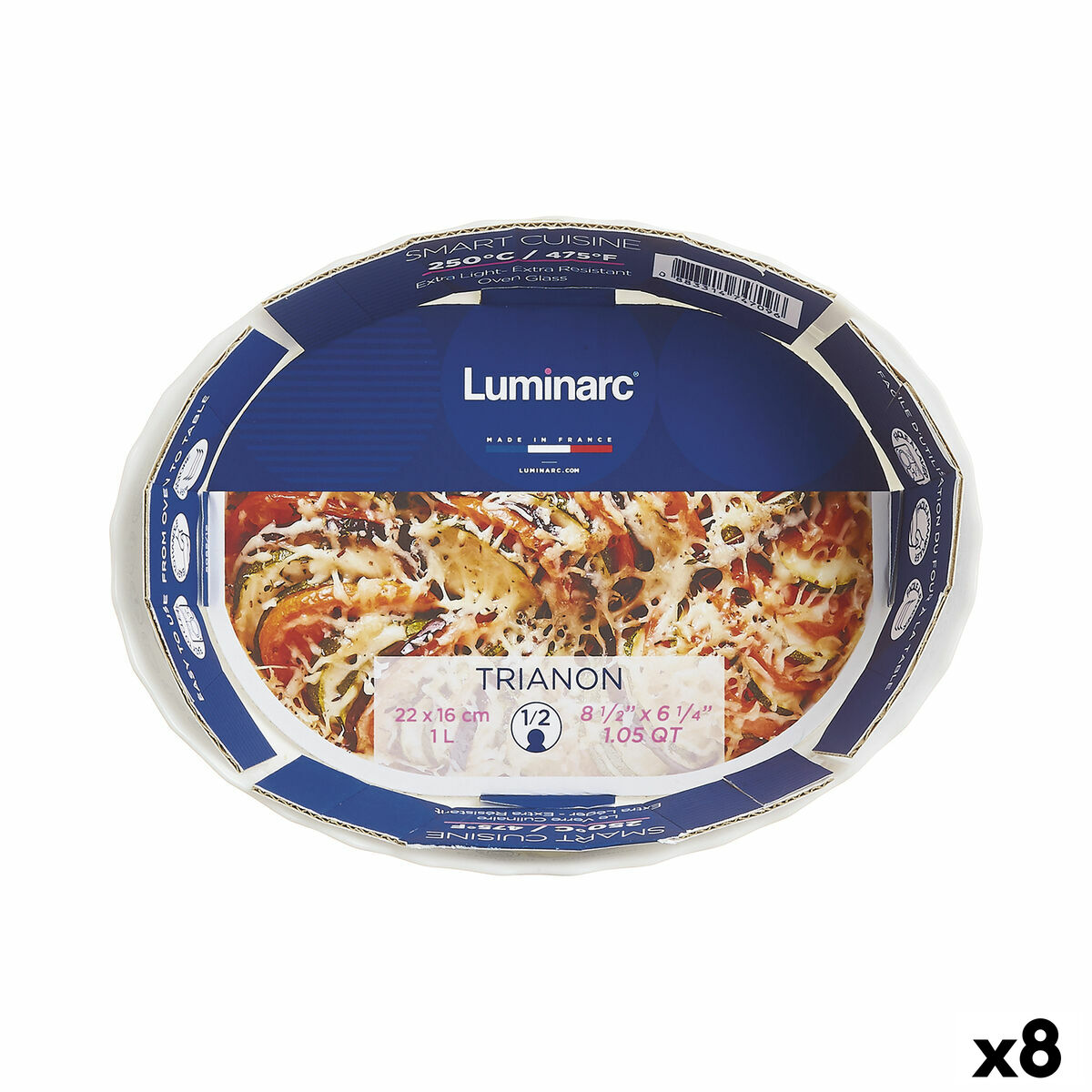 Servingsfat Luminarc Trianon Avlång Vit Glas (22 x 16 cm) (8 antal)