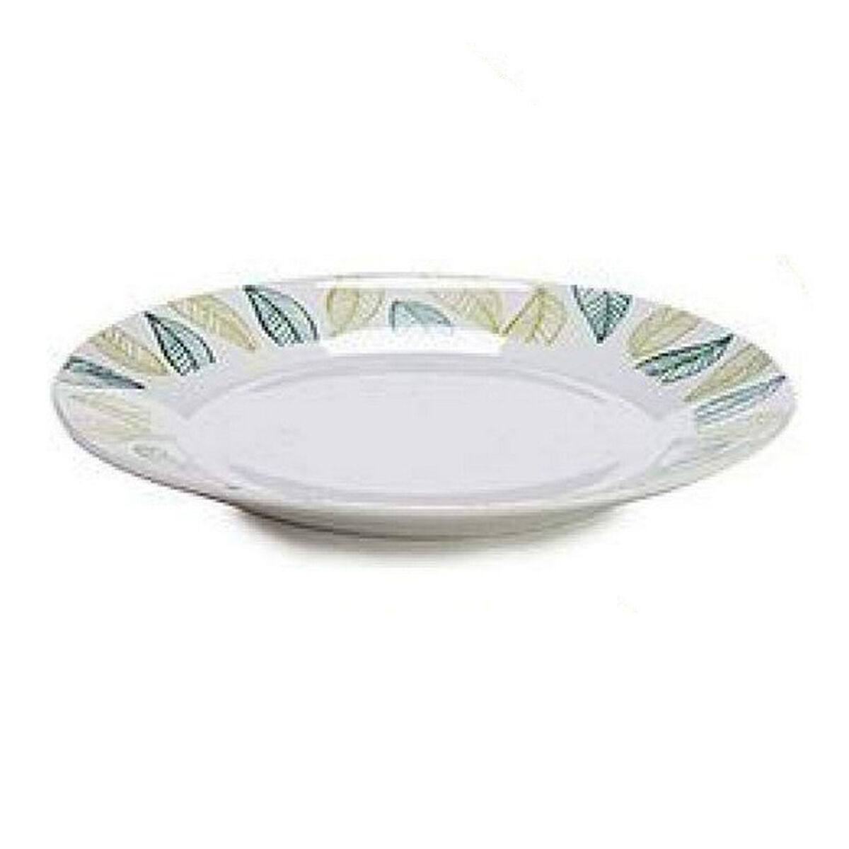 Platt skål Vit Grön Ø 24,4 cm Porslin Blad - 4