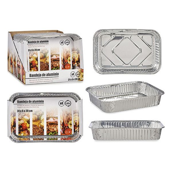 Uppsättning med Brickor Silvrig Aluminium (20,5 x 5 x 31,3 cm)