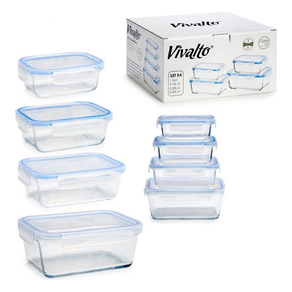 Lunchlådor, set Vivalto Glas (16 x 8,5 x 22 cm) (4 Delar)