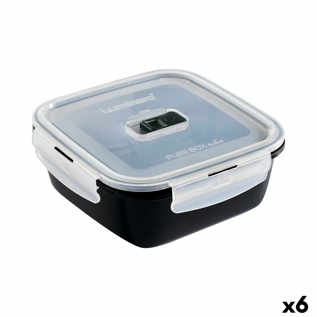 Hermetisk matlåda Luminarc Pure Box Svart 1,22 L Glas (6 antal)