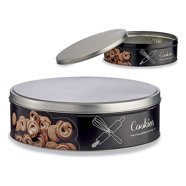 Metallåda Cookies Silvrig Svart Metall (22,5 x 7 x 22,5 cm)