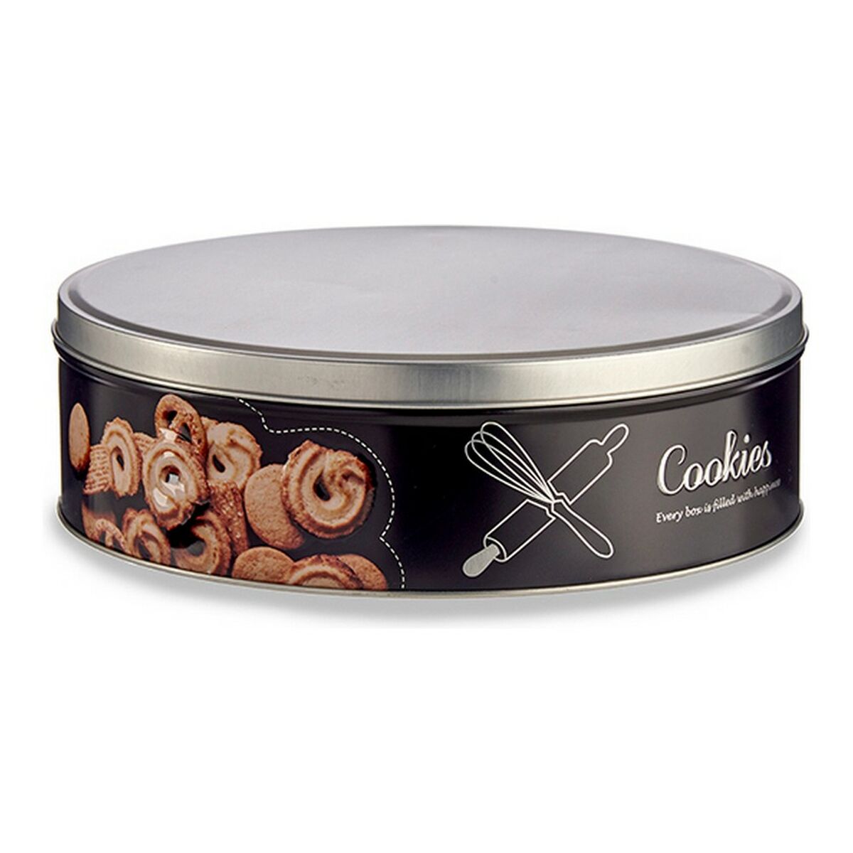 Metallåda Cookies Silvrig Svart Metall (22,5 x 7 x 22,5 cm) - 3