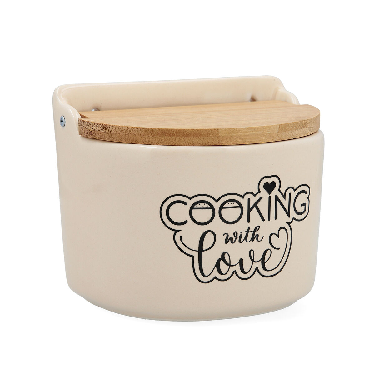 Saltkar med lock Quid Cooking with Love Rund Keramik Vit 14 x 12 cm