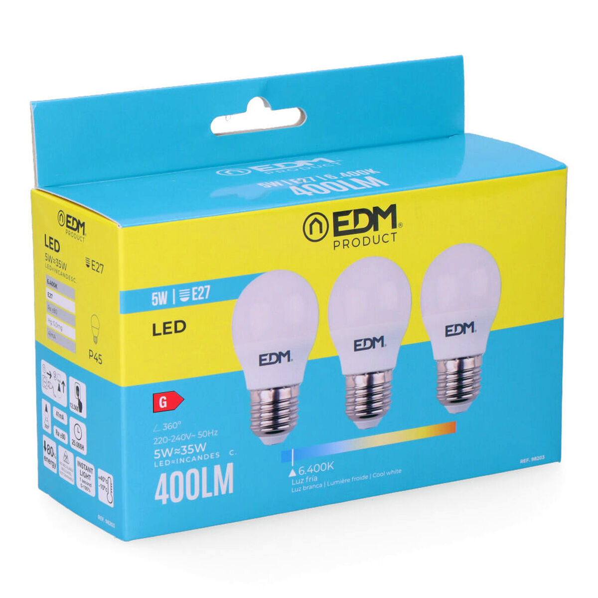 LED-lampa EDM E27 5 W G 400 lm (6400K)