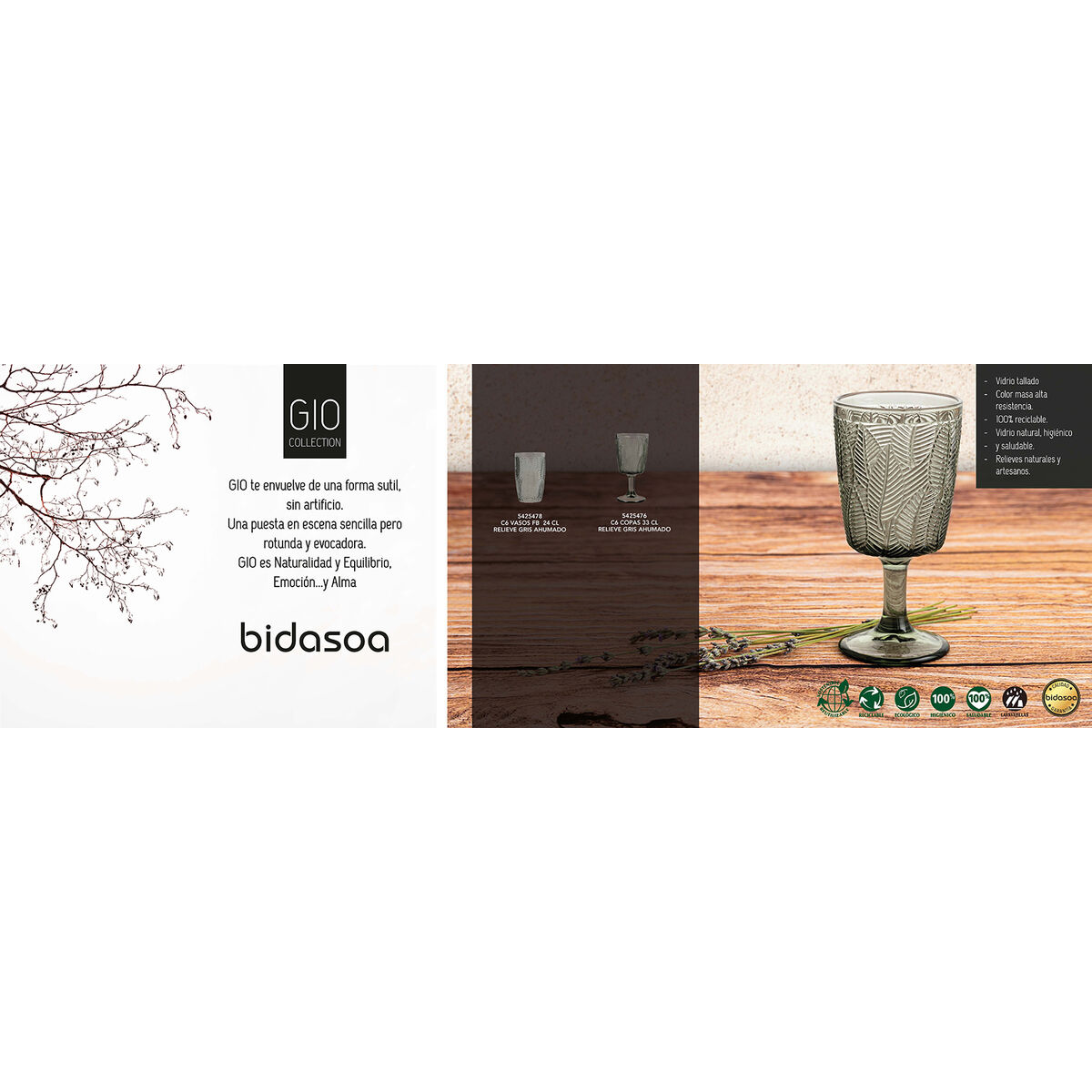 Glasset Bidasoa Gio Med relief Grå Glas 350 ml (6 antal) - 2