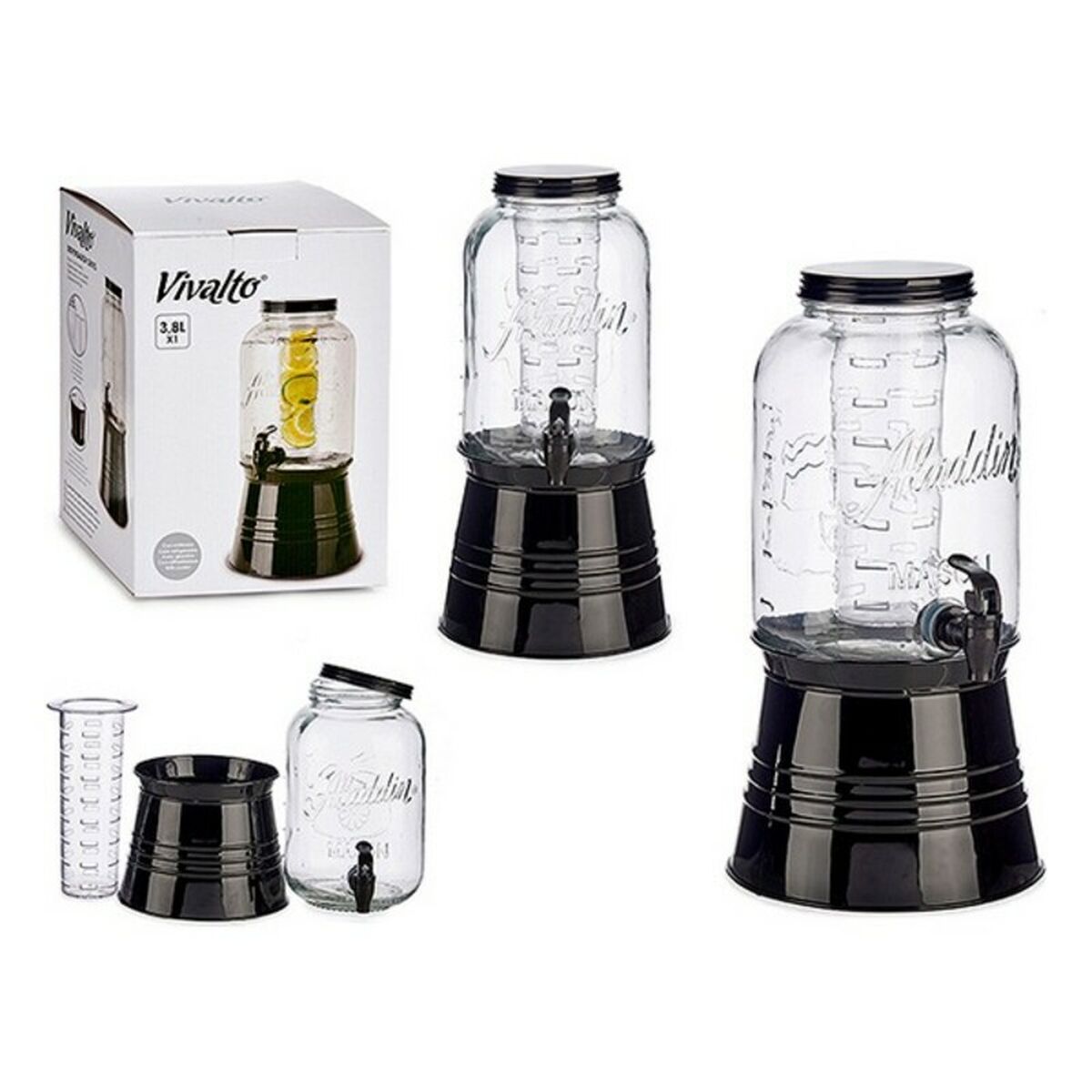 Genomskinlig glaskaraff Vivalto Kylare Kran Plast 3800 ml - 2