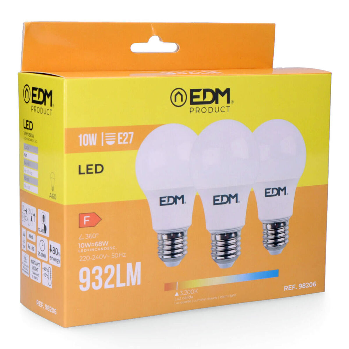 LED-lampa EDM E27 10 W F 810 Lm (3200 K)
