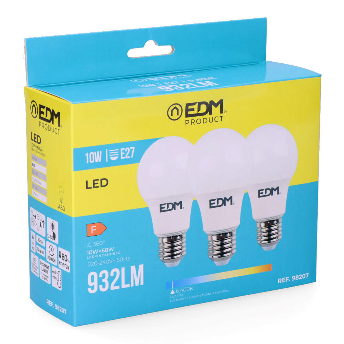 LED-lampa EDM E27 10 W F 810 Lm (6400K)