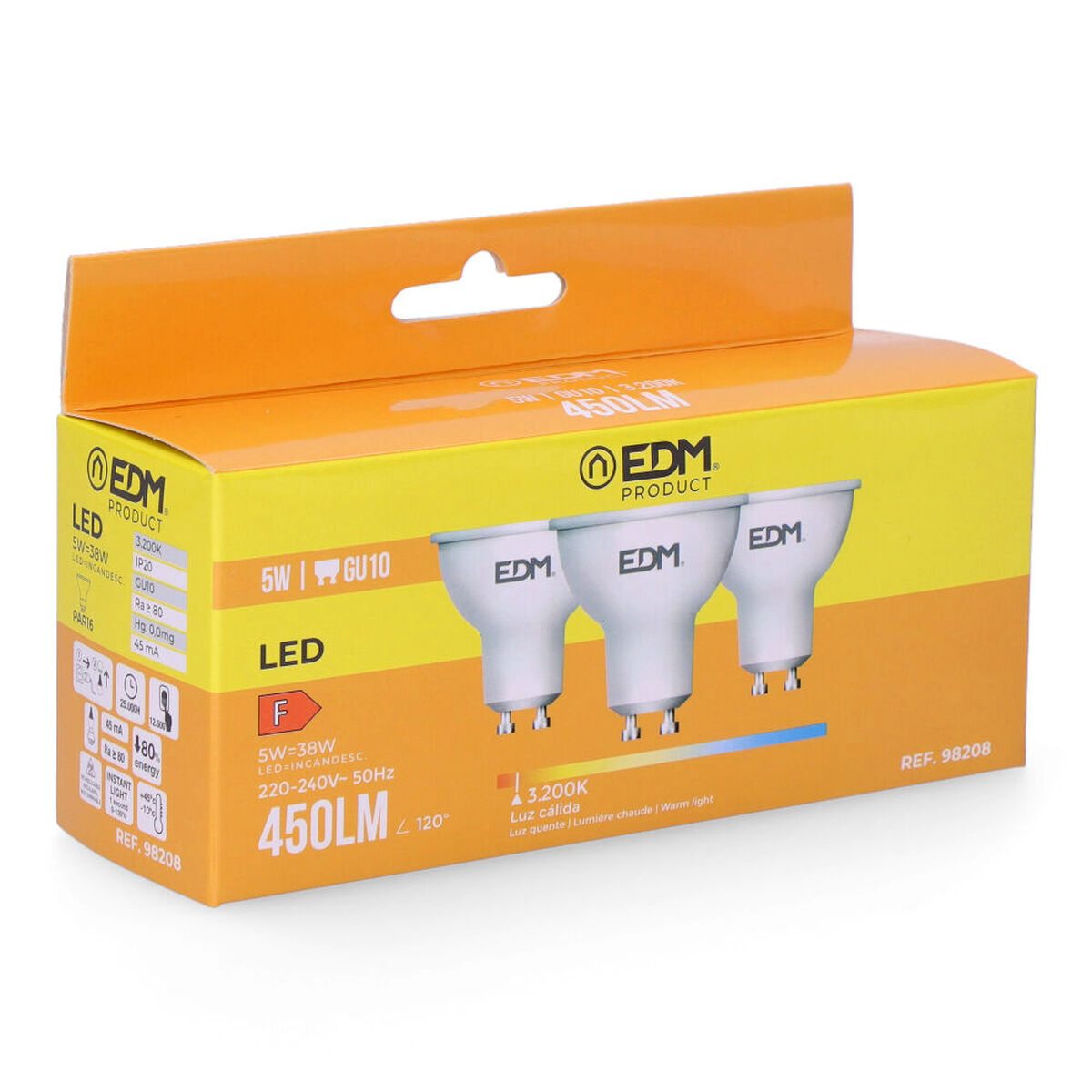 LED-lampa EDM 5 W GU10 450 lm F (3200 K)