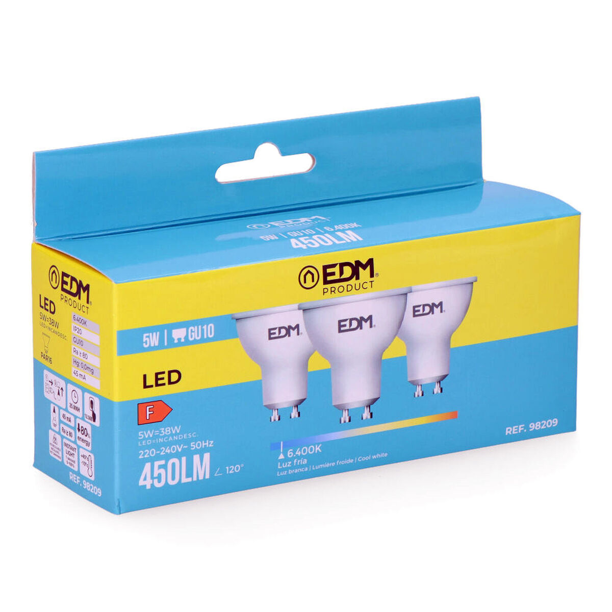 LED-lampa EDM 5 W GU10 450 lm F (6400K)