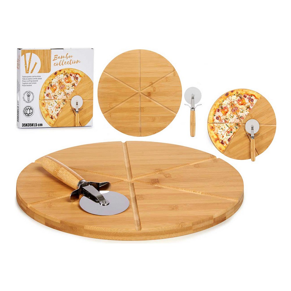 Skärbräda Pizza Brun Bambu (Ø 35 cm) - 4
