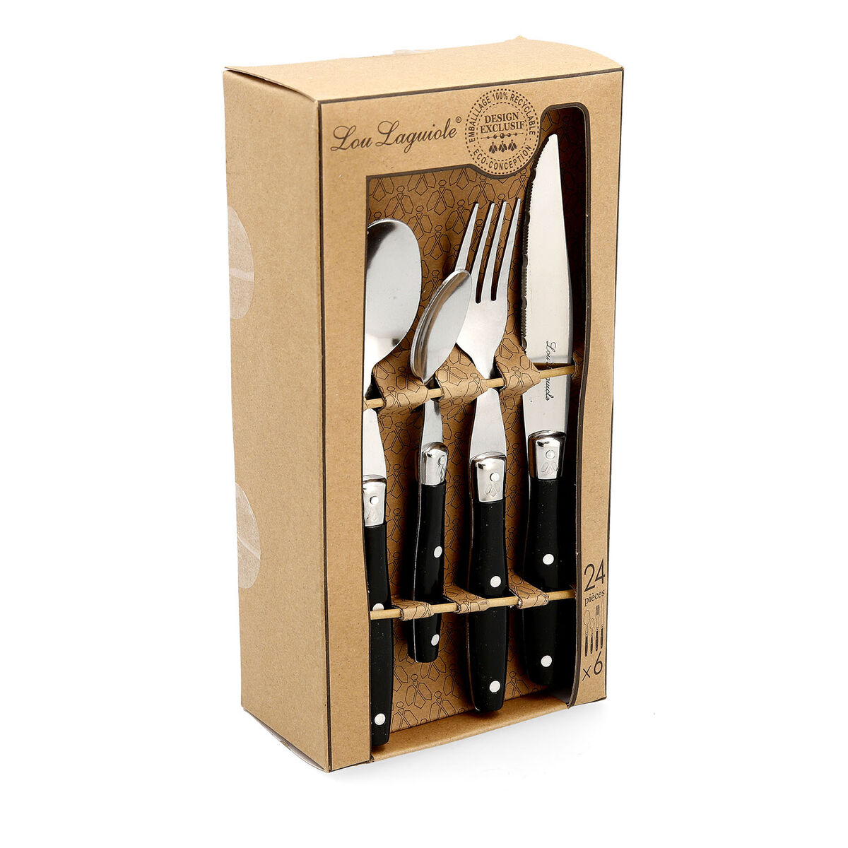 Bestickset Lou Laguiole Comptoir Svart Metall 24 Delar
