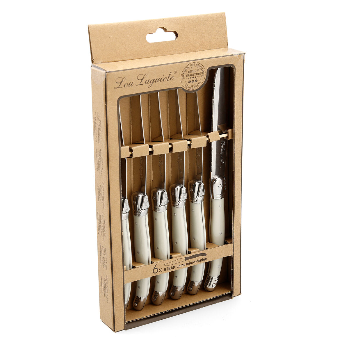 Knivset Lou Laguiole Rustic Kött Vit Metall 6 antal - 2