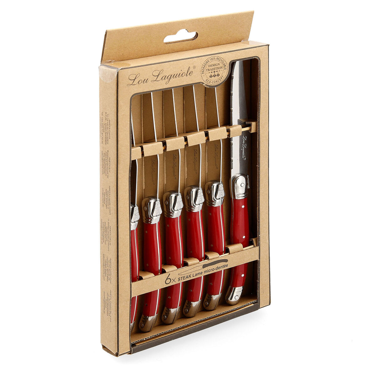Knivset Lou Laguiole Rustic Kött Röd Metall 6 antal - 2