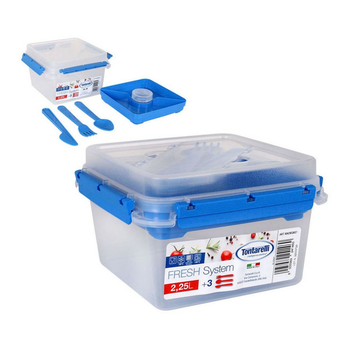 Burk med fack och bestick Tontarelli Fresh System Plast 2,25 L (19 x 19 x 11,6 cm)