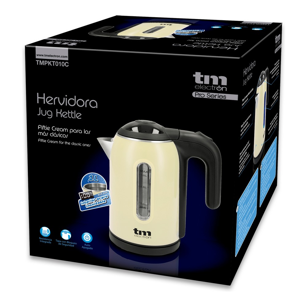 Vattenkokare med LED -ljus TM Electron Rostfritt stål Kräm - 3