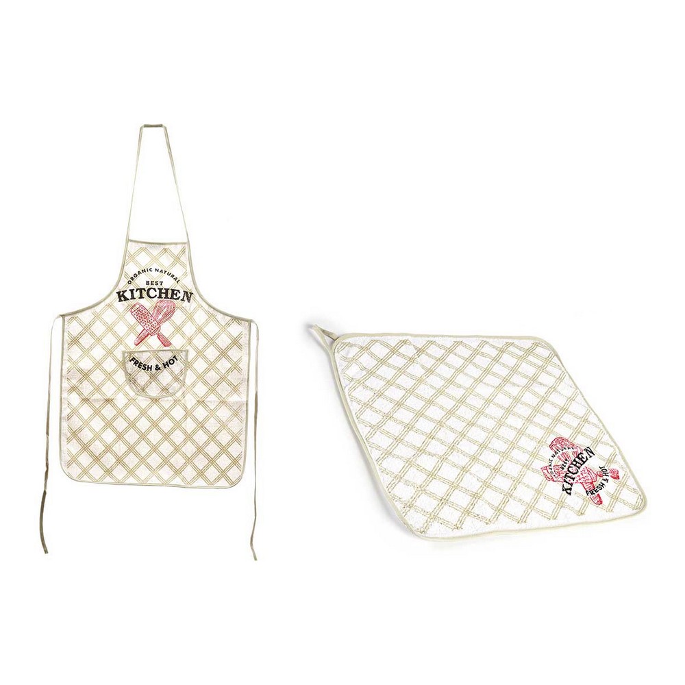 Set Förkläde Kökstextil 60 x 0,3 x 80 cm Vit Grön 80 % bomull 70 % bomull (2 pcs)