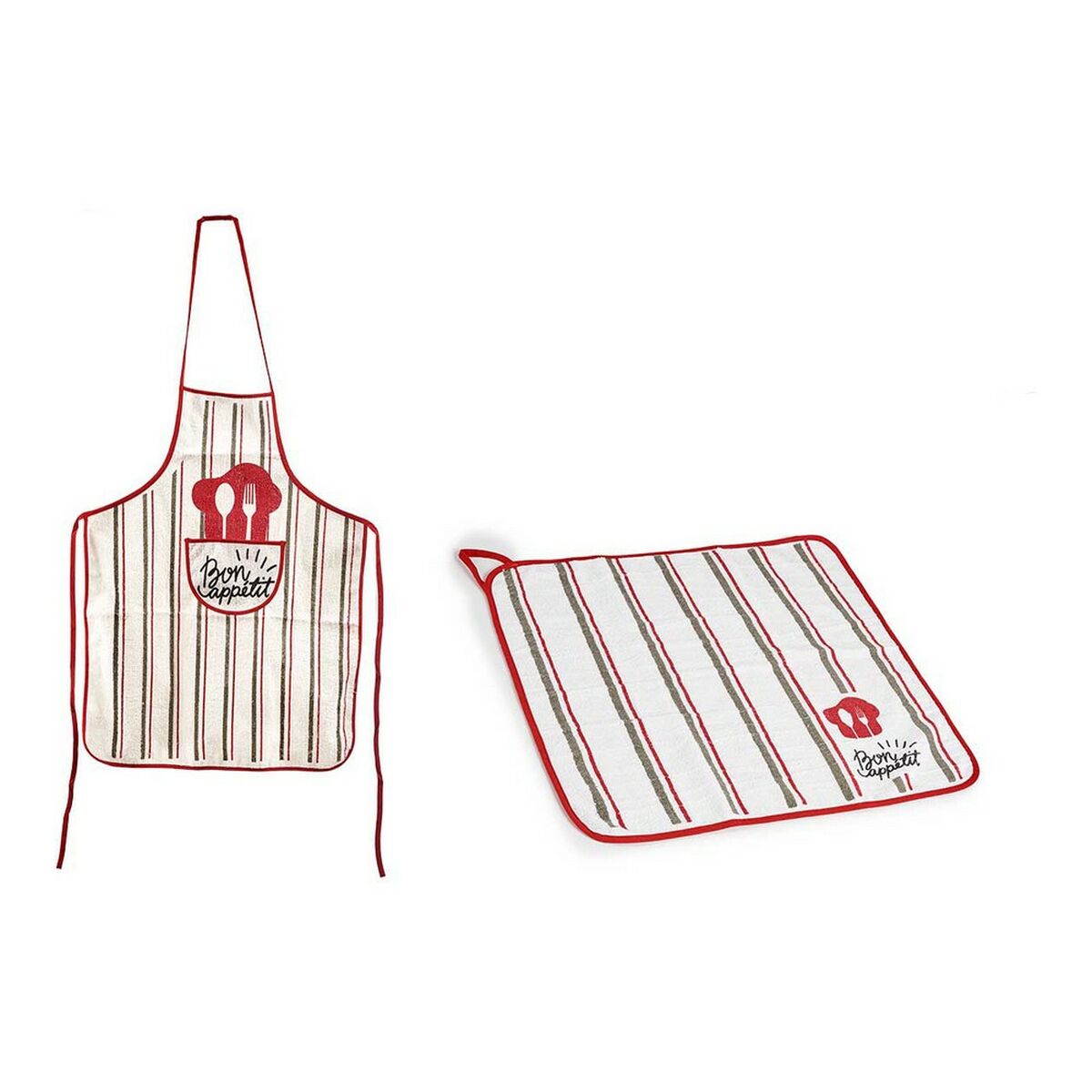 Set Förkläde Kökstextil 60 x 0,3 x 80 cm Röd Vit 80 % bomull 70 % bomull (2 pcs) - 2