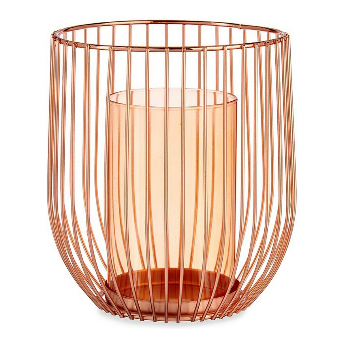 Ljusstakar Koppar Ambra Bur Metall Glas 15 x 17 x 15 cm - 2