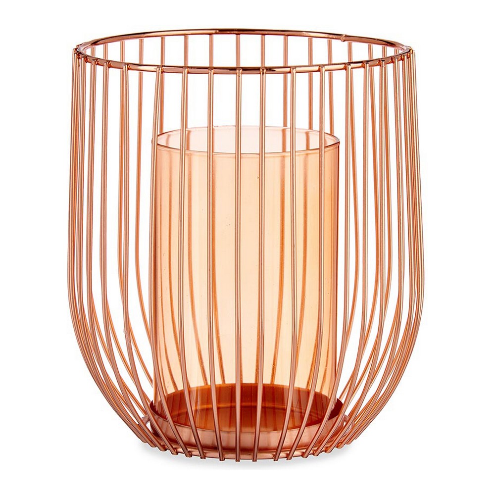 Ljusstakar Koppar Ambra Bur Metall Glas 15 x 17 x 15 cm