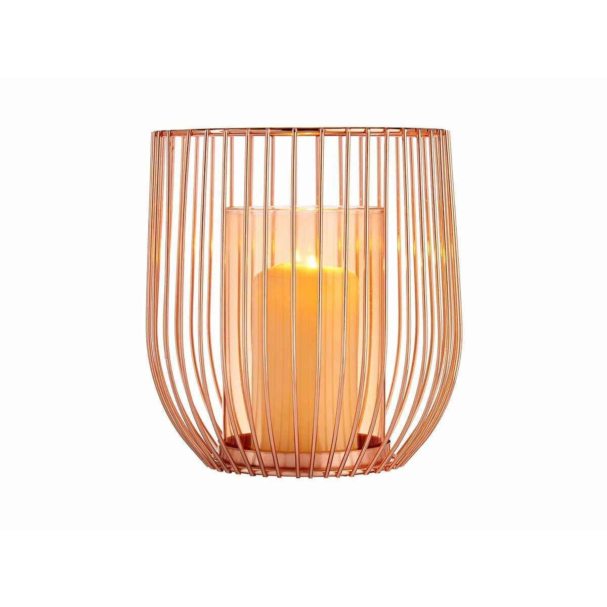 Ljusstakar Koppar Ambra Bur Metall Glas 15 x 17 x 15 cm - 5