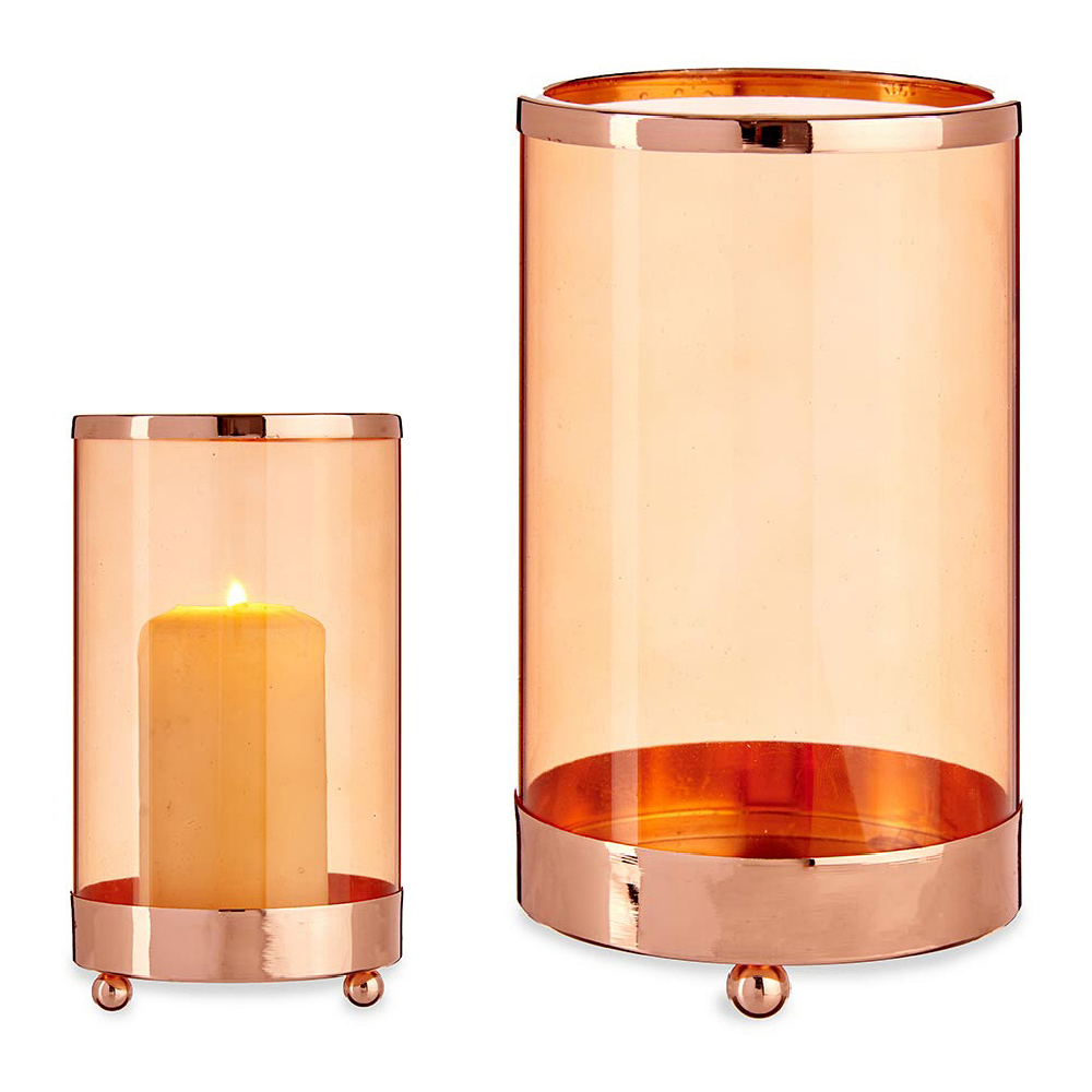 Ljusstakar Koppar Ambra Cylinder Metall Glas (9,7 x 16,5 x 9,7 cm)