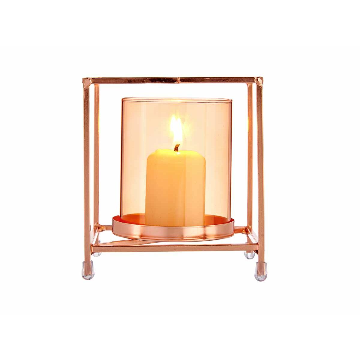 Ljusstakar Fyrkantig Koppar Ambra 11,5 x 12,6 x 11,5 cm Metall Glas - 6