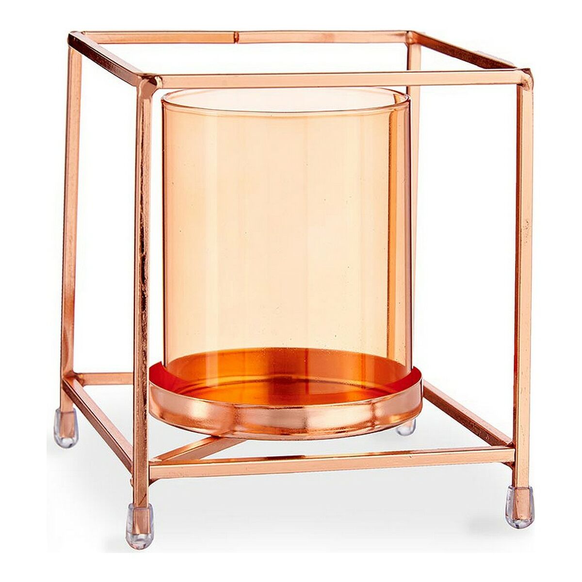Ljusstakar Fyrkantig Koppar Ambra 11,5 x 12,6 x 11,5 cm Metall Glas - 3