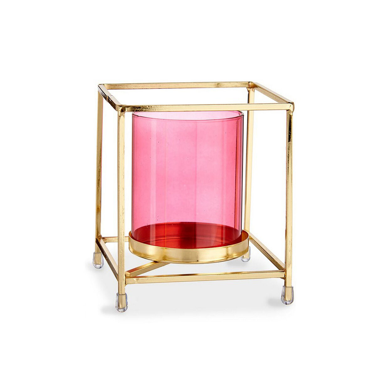 Ljusstakar Fyrkantig Rosa Gyllene 11,5 x 12,6 x 11,5 cm Metall Glas - 3