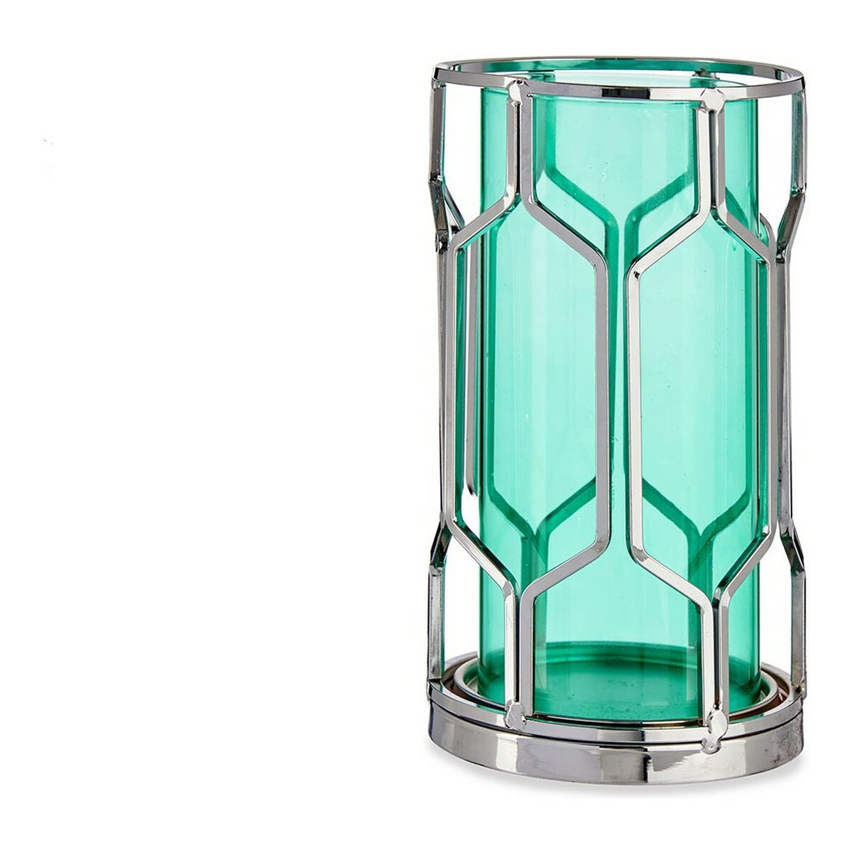 Ljusstakar Silvrig Blå Metall Glas (11,5 x 19,5 x 11,5 cm) - 2