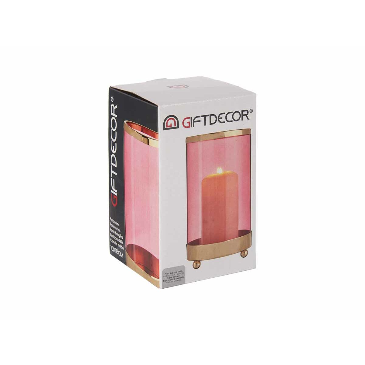 Ljusstakar Rosa Gyllene Cylinder 9,7 x 16,5 x 9,7 cm Metall Glas - 5