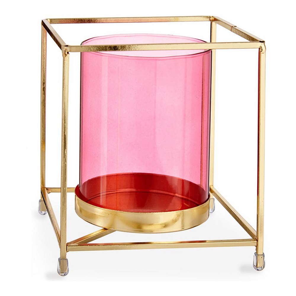 Ljusstakar Fyrkantig Rosa Gyllene 14 x 15,5 x 14 cm Metall Glas