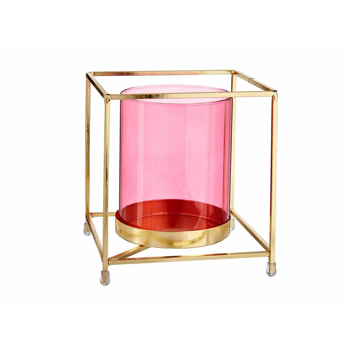 Ljusstakar Fyrkantig Rosa Gyllene 14 x 15,5 x 14 cm Metall Glas - 3