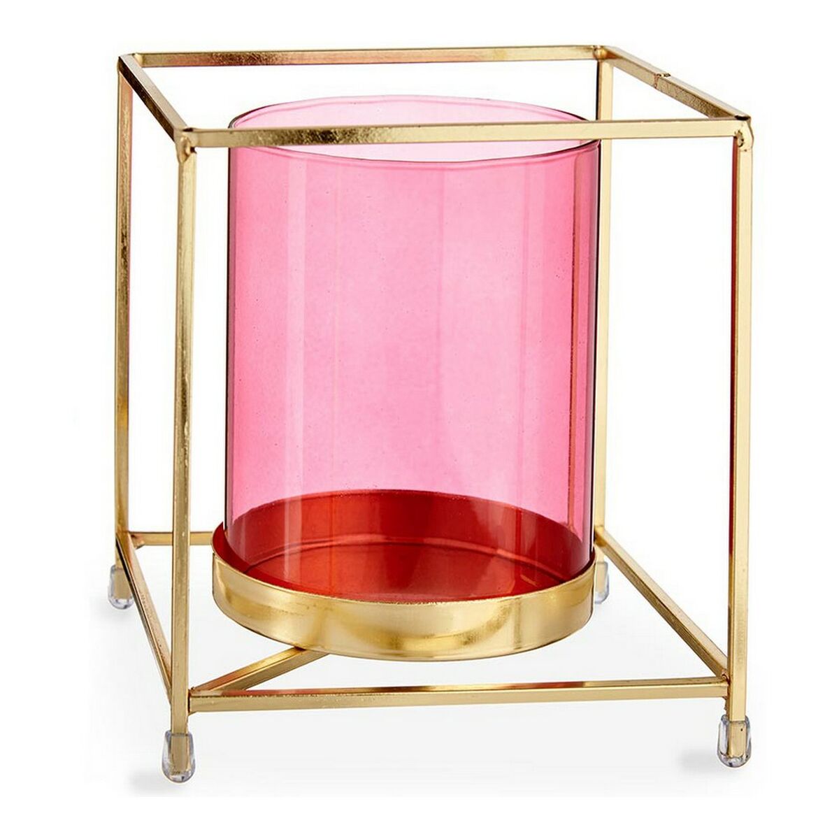 Ljusstakar Fyrkantig Rosa Gyllene 14 x 15,5 x 14 cm Metall Glas - 2