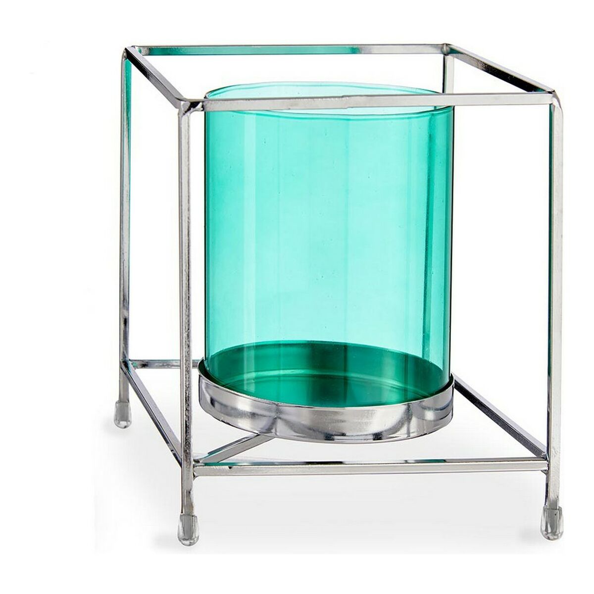 Ljusstakar Fyrkantig Silvrig Blå 14 x 15,5 x 14 cm Metall Glas - 2