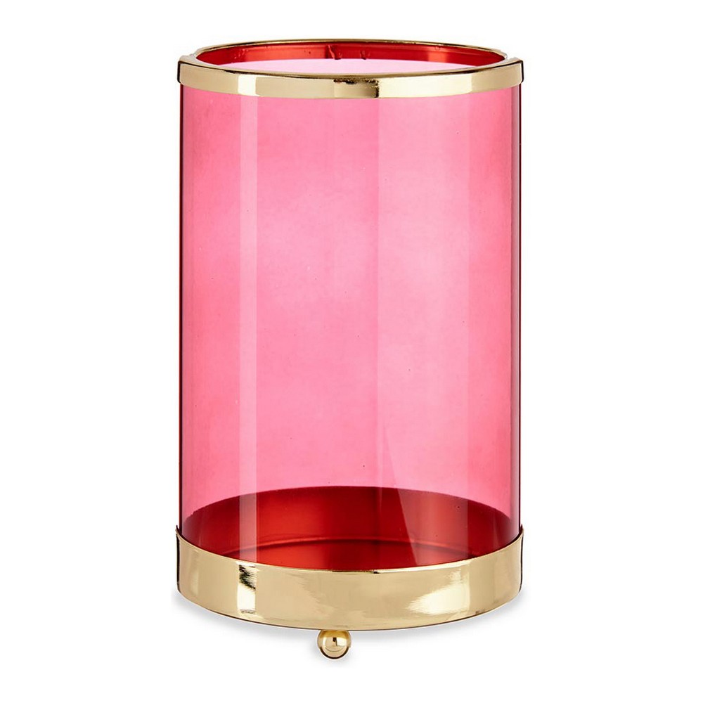 Ljusstakar Rosa Gyllene Cylinder Metall Glas (12,2 x 19,5 x 12,2 cm)