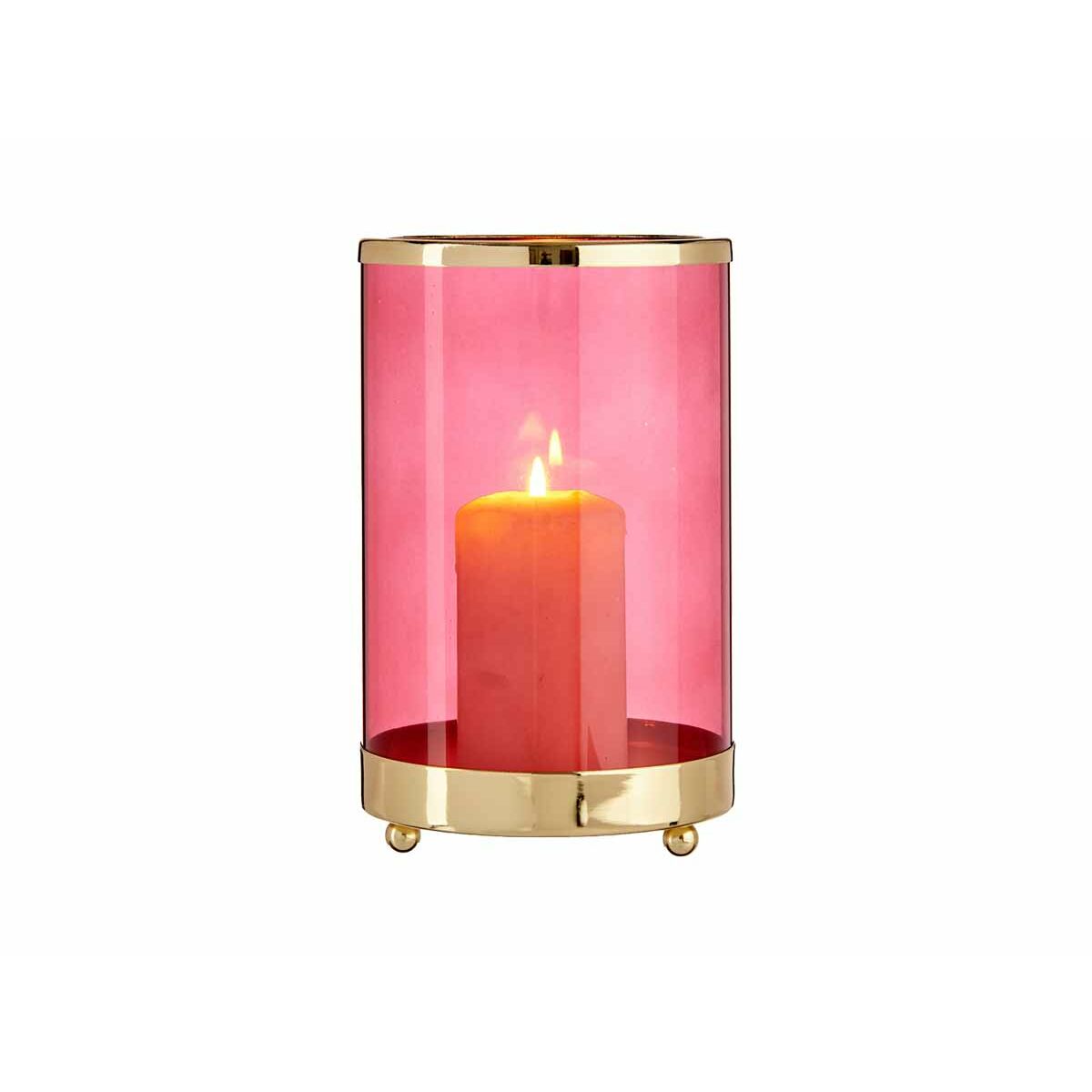 Ljusstakar Rosa Gyllene Cylinder Metall Glas (12,2 x 19,5 x 12,2 cm) - 5