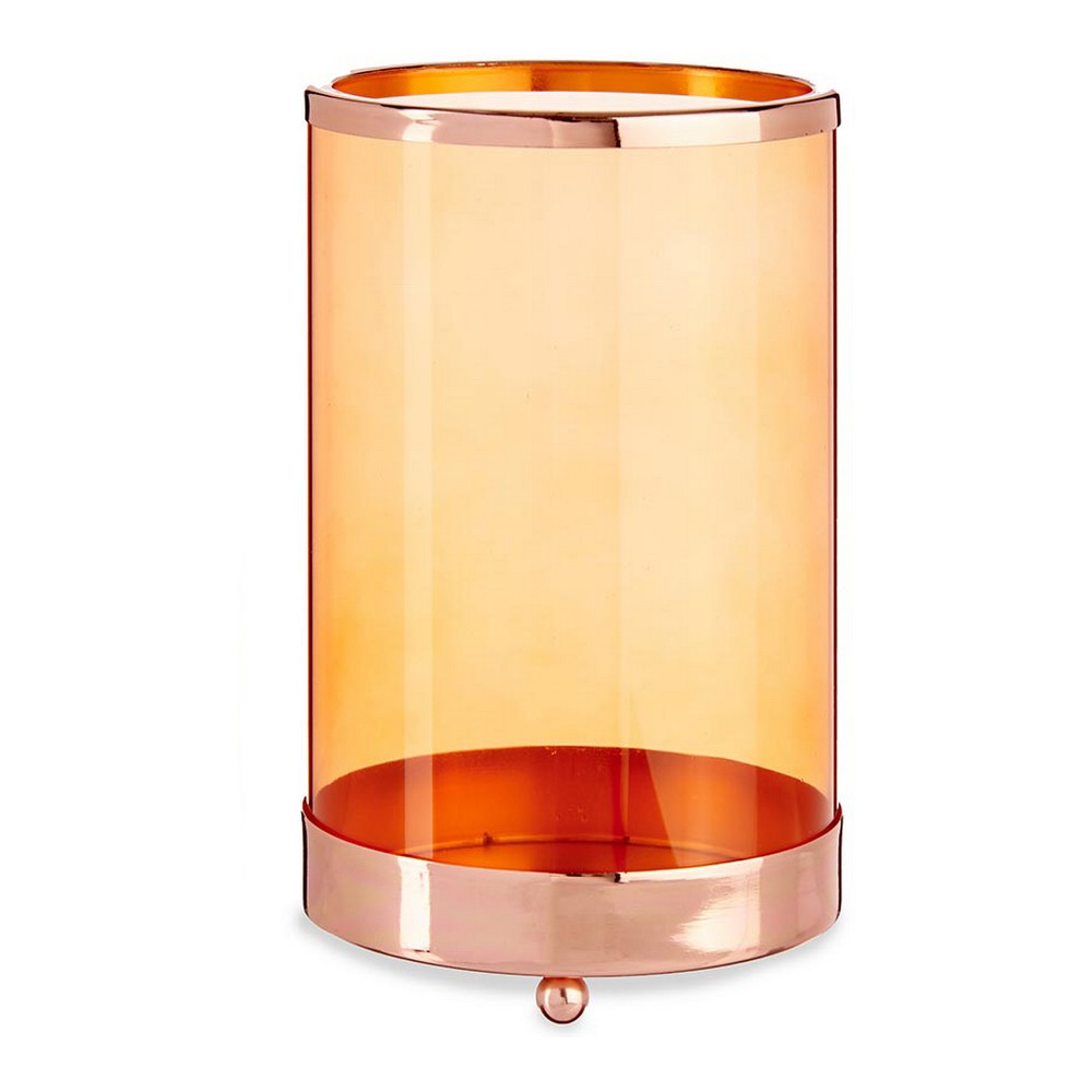 Ljusstakar Koppar Ambra Cylinder 12,2 x 19,5 x 12,2 cm Metall Glas
