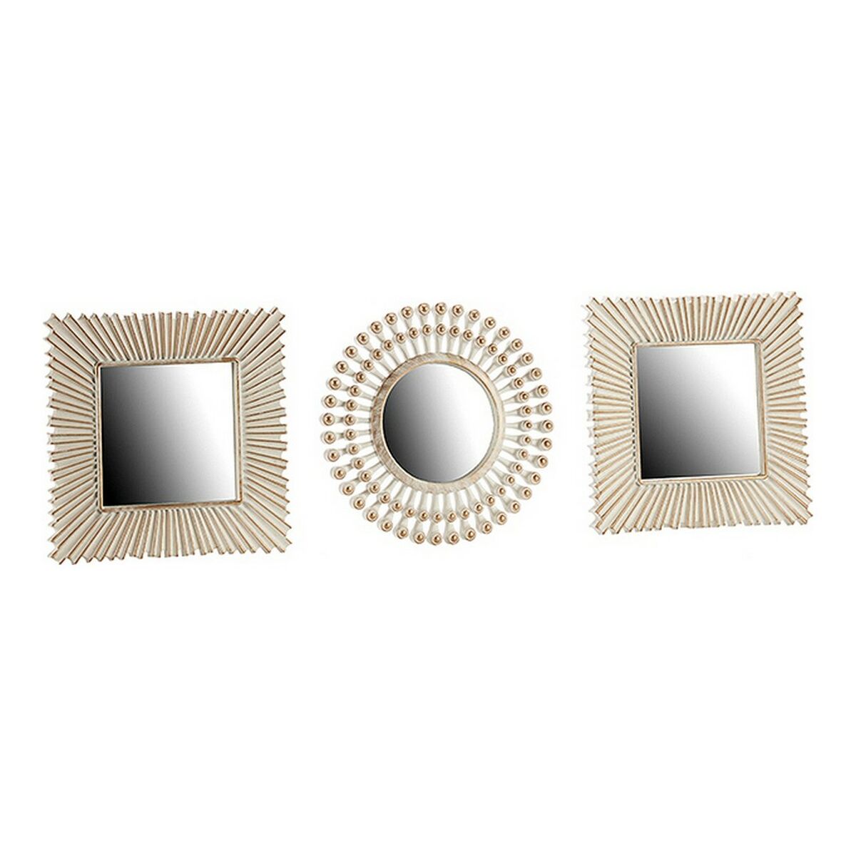 Väggspegel 88774 Glas Gyllene Vit Plast 25 x 1,5 x 25 cm (3 pcs) - 2