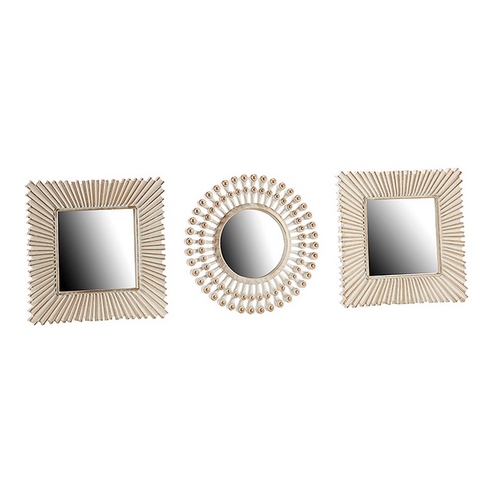 Väggspegel 88774 Glas Gyllene Vit Plast 25 x 1,5 x 25 cm (3 pcs)