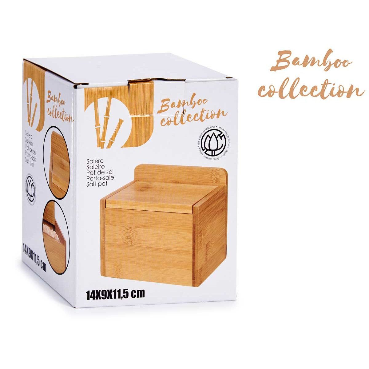 Saltkar med lock Brun Bambu (14 x 9 x 11,5 cm) - 7