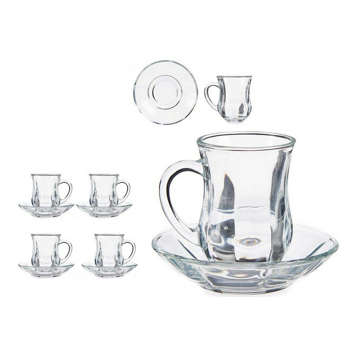 Set med koppar och fat Slät Glas Transparent (125 ml) (8 pcs) - 3