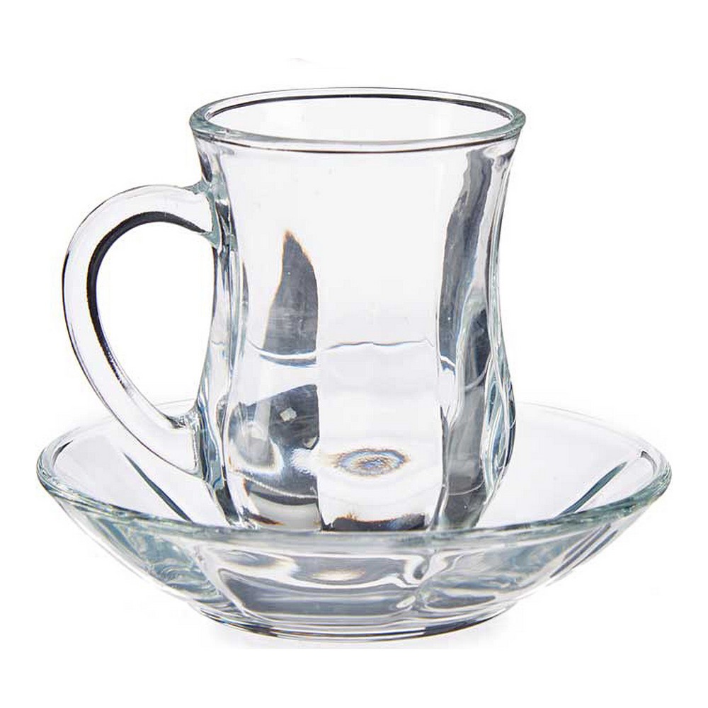 Set med koppar och fat Slät Glas Transparent (125 ml) (8 pcs) - 2