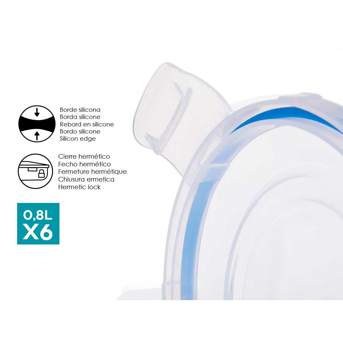 Lunchlådor, set 6 Transparent polypropen (15,5 x 7,5 x 15,5 cm) (800 ml) (6 pcs) - 6