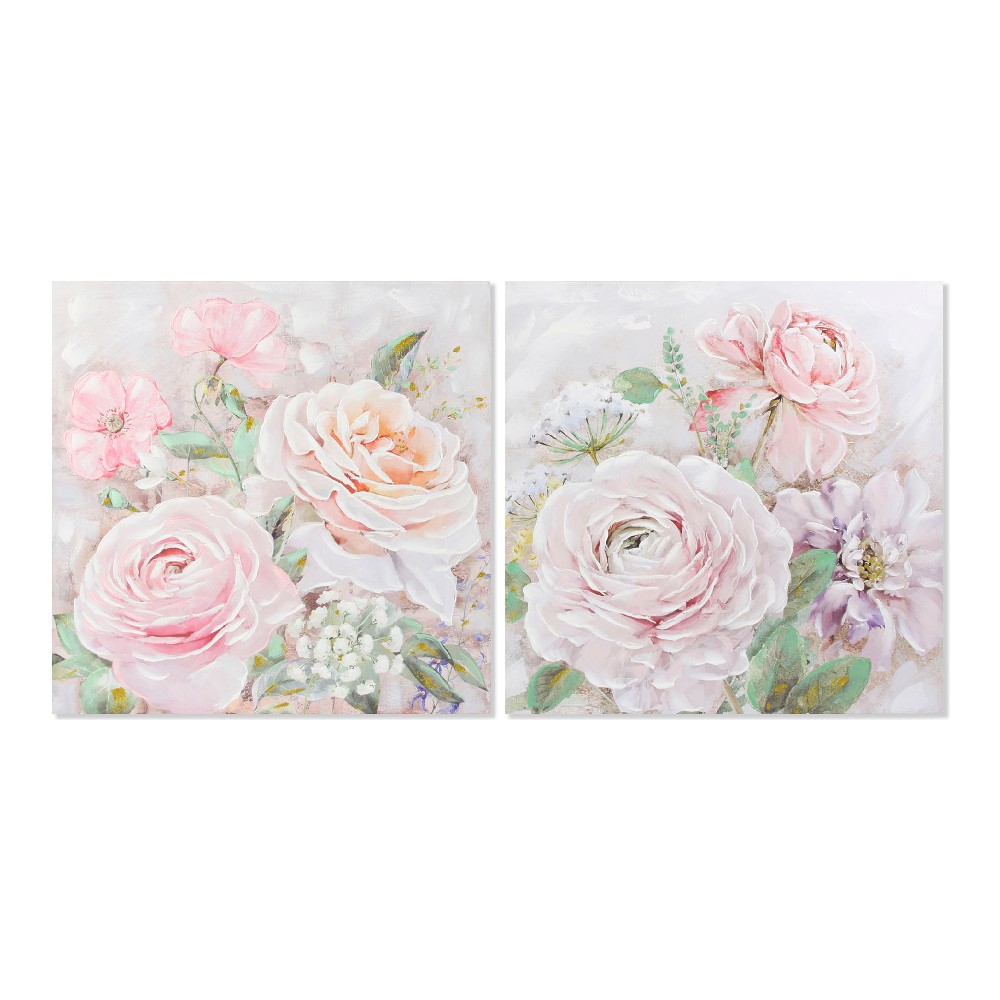 Tavla DKD Home Decor Flowers 100 x 3 x 100 cm Virágok Shabby Chic (2 antal)