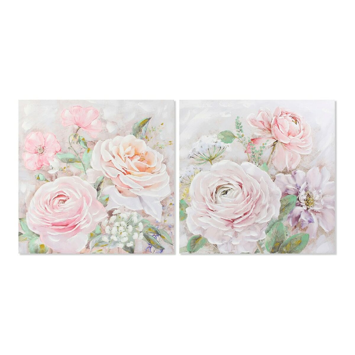 Tavla DKD Home Decor Flowers 100 x 3 x 100 cm Virágok Shabby Chic (2 antal) - 4
